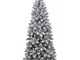 Albero di natale bianco innevato con base tronco legno vero realistico cm 150 folto slim s...