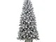 Albero di natale bianco innevato con base tronco legno vero realistico cm 210 folto slim s...