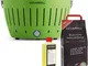 Barbecue Verde con Batterie e Cavo di Alimentazione usb + 2.5Kg di Carbonella di Faggio +...