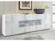 Credenza Moderna, Madia di Design, 2 ante e 4 cassetti, Bianco Lucido