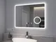 Specchio Bagno con Luce 80 x 60 cm, con Interruttore Tattile e Antiappannamento e Orologio...