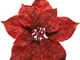 Poinsettia con clip e glitter 26X26X7 rosso decorazione natalizia