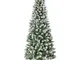 Homcom - Albero di Natale 180 cm Innevato con 630 Rami e 37 Pigne Verde Bianco