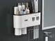 Doppio dispenser automatico di dentifricio con portaspazzolino, ampio organizer con 6 scom...