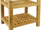 Sgabello da bagno con braccioli e ripiano 50 x 50 x 33 cm in legno di teak certificato - P...