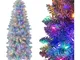  Albero di Natale Slim 150/180 cm, Albero di Natale con Luci Incorporate e Colorate, Suppo...