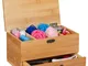 Box per Cucito in Bambù, 4 Scomparti, Cassetto, con Coperchio, Manico Antico, Senza Conten...