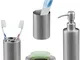 Set Bagno Completo, 4 Accessori, Kit wc Acciaio Inox Spazzolato, Portaspazzolino, Sapone e...