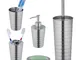 Set Bagno Completo, 5 Accessori, Kit wc Acciaio Inox Lucido, Portaspazzolino, Sapone e Sap...