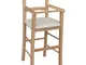 Okaffarefatto - Seggiolone in legno naturale con seduta imbottita in similpelle beige/crem...