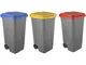 Set 3 bidoni porta rifiuti - capacità 80 litri - bicolor con fondo grigio e coperchi color...