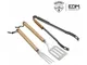 Set 3 utensili per barbecue in acciaio inox con manico in legno di rovere