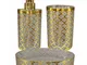 Set Accessori Bagno 3 Pezzi oro stile barocco con Dispenser Sapone Bicchiere portaspazzoli...