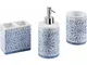 Set di 3 Accessori Bagno Ceramica bianca e blu decorata dispenser sapone Carora