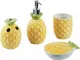 Set di 4 Accessori Bagno in Ceramica giallo e verde a forma di ananas Maicao