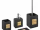 Set di 4 Accessori Bagno in Ceramica nero legno chiaro dispenser Kourou