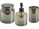 Set di 3 Accessori Bagno in vetro grafite e argento dispenser sapone bicchiere contenitore...