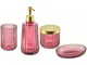 Set di 4 Accessori Bagno in vetro rosa e argento dispenser porta sapone Cardena