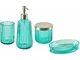 Set di 4 Accessori Bagno in vetro turchese argento dispenser porta sapone Tecate