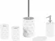 Set 5 Accessori Bagno Ceramica Bianca Bicchieri Scopino dispenser sapone Tirua