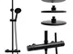 Set doccia - Soffione a pioggia 20cm - con rubinetto termostatico - Nero