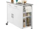 Carrello da cucina con piano in acciaio inox Isola da cucina con ripiano laterale Credenza...