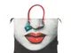 Shopping bag trasformabile G43 in pelle con disegno bocca rossa
