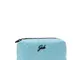 Beauty case in pelle azzurra simil intrecciata con zip