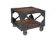 Bristol - Tavolino quadrato con ruote legno di recupero e metallo, marrone/grigio scuro