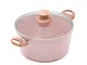 Casseruola ø 24 cm "Stonerose" c/coperchio manico legno rosa