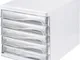  Cassettiera, colore del corpo bianco, conf. da 4 pz., cassetti colore trasparente