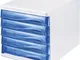  Cassettiera, colore del corpo bianco, conf. da 4 pz., cassetti colore blu, trasparente