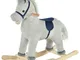  Cavallo a Dondolo per Bambini 3-6 Anni con Suoni in Peluche, 73x35x64cm, Grigio