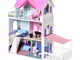  Casa delle Bambole in Legno per Bambini 3+ Anni con 12 Accessori, Tre Piani, Cortile e Ar...