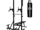  Power Tower con Panca e Sacco da Boxe di 20kg, Stazione Multiuso in Acciaio Nero per Alle...