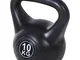  Kettlebell in PVC con Sabbia 10Kg, Fondo Piatto, Maniglia Liscia Anti-Sfregamento, Nero...