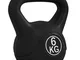  Kettlebell 6kg in Plastica e Sabbia con Base Piatta e Impugnatura, 20x13x22 cm, Nero