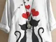 T-shirt da donna a manica corta stampata con gatto Cartoon