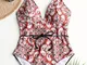 Costume da bagno donna One pezzi vintage con stampa floreale senza spalline con Cintura