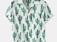 Camicie casual a manica corta con colletto Revere leggero stampato cactus degli uomini con...