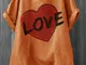 Cuore T-shirt O-collo manica corta stampa lettere per donna