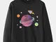 Mens Cartoon Planet & Rocket Print Loose Casual Crew Collo Felpe