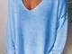 Manica lunga tinta unita con scollo a V casual Camicia e parte superiore