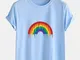 T-shirt manica corta casual da uomo in cotone con stampa arcobaleno con stampa o-collo