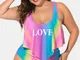 Plus Costumi da bagno Tankini da pancia con copertura superiore irregolare multicolore per...