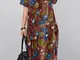 Abito casual taglie forti Plus stampa fiori o-collo
