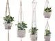 4 pezzi Macrame Plant Hanger and Hooks Indoor Outdoor Hanging Plant Holder Planter Stand F...