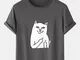 T-shirt casual o-collo casual allentate con stampa gatto a tinta unita da uomo