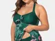 Plus Size Costume da bagno Tropical Print Halter Bowknot Cover Belly Women Swimwear