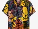 Camicie Henley a maniche corte casual larghe stampate con foglie tropicali da uomo